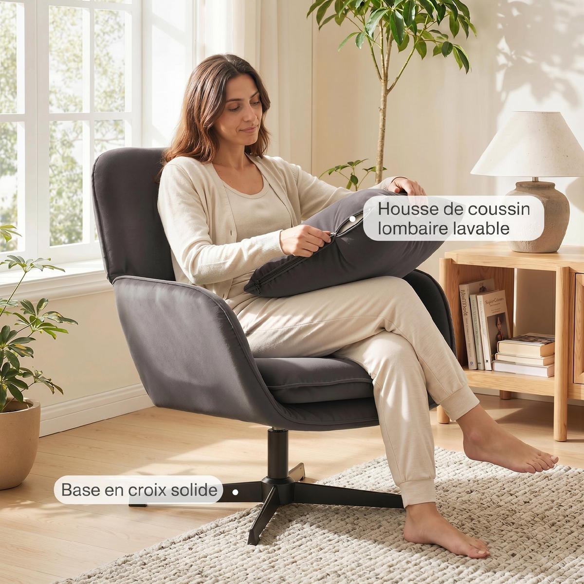 RELAXSESSEL DE-13358 Velours, breite Sitzfläche Dunkelgrau - Dunkelgrau, Metall (73/85/83.5cm) - ComfortXL