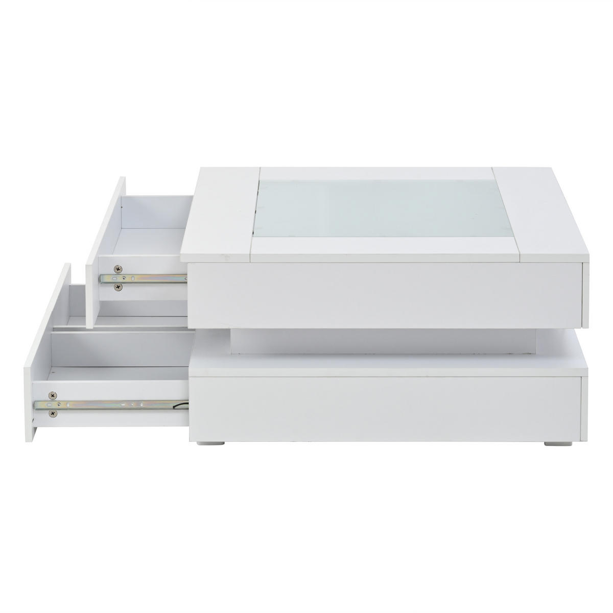 COUCHTISCH 70x70 cm Weiß Hochglanz mit Glasplatte & LED - Weiß, Holzwerkstoff (70/70/35cm) - Urban Meuble