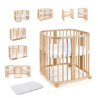 BABYBETT NATUR, 7in1 mit Matratze - Naturfarben, Holz (73/123cm) - waldin