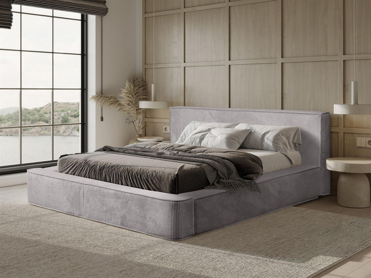 POLSTERBETT Modesto Stoff Lincoln - Grau, Holzwerkstoff/Textil (140/200cm) - Fun Möbel