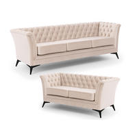 SITZGARNITUR 3+2 Chesterfield Whitby Beige Samt mit schwarzen Füßen - Beige/Schwarz, Holz/Textil (237/78/82cm) - S-Style Möbel