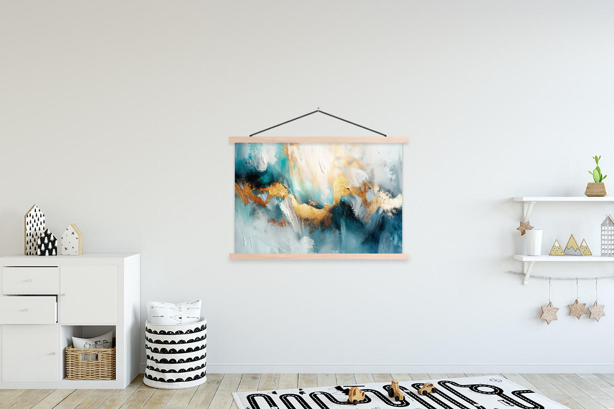 POSTER Abstrakt - Kunst - Gold - Blau 120x80 cm - Petrol, Textil (120/80/0.15cm) - MuchoWow