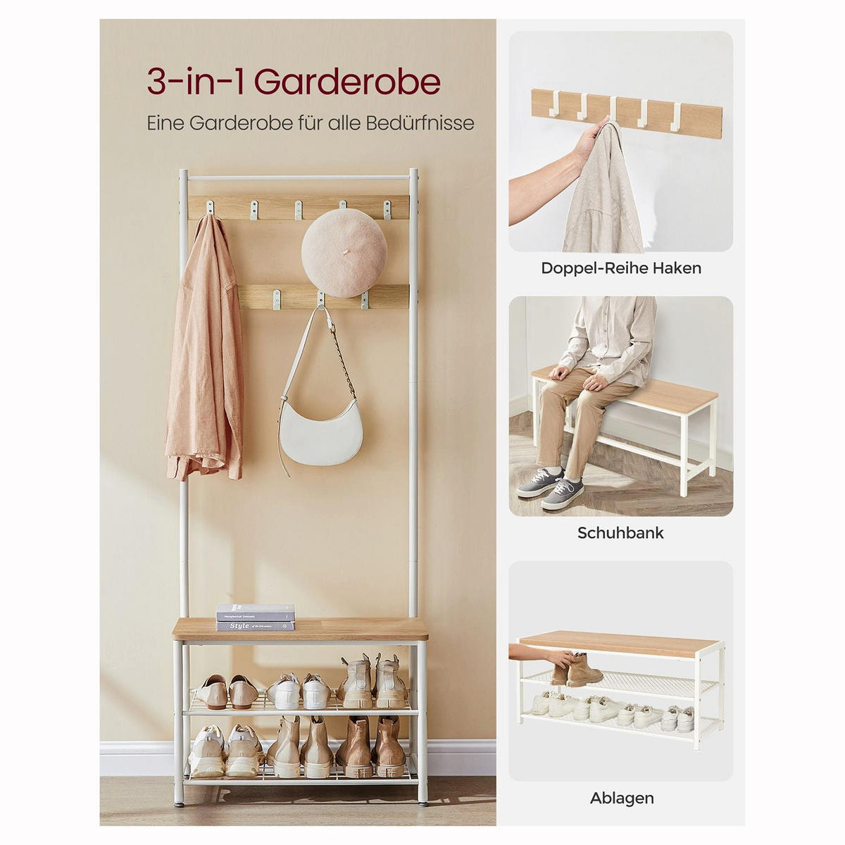 GARDEROBENSTÄNDER BUDAPEST - Weiß, Holzwerkstoff (70/175/32cm) - Hansiro