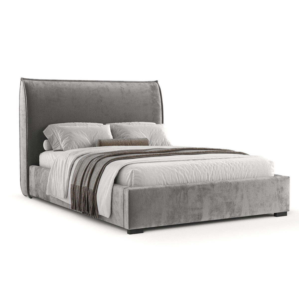 POLSTERBETT Como Grau 160/200 cm im Chenille-Stoff - Schwarz/Naturfarben, Holz/Holzwerkstoff (160/200cm) - Maison de Reve