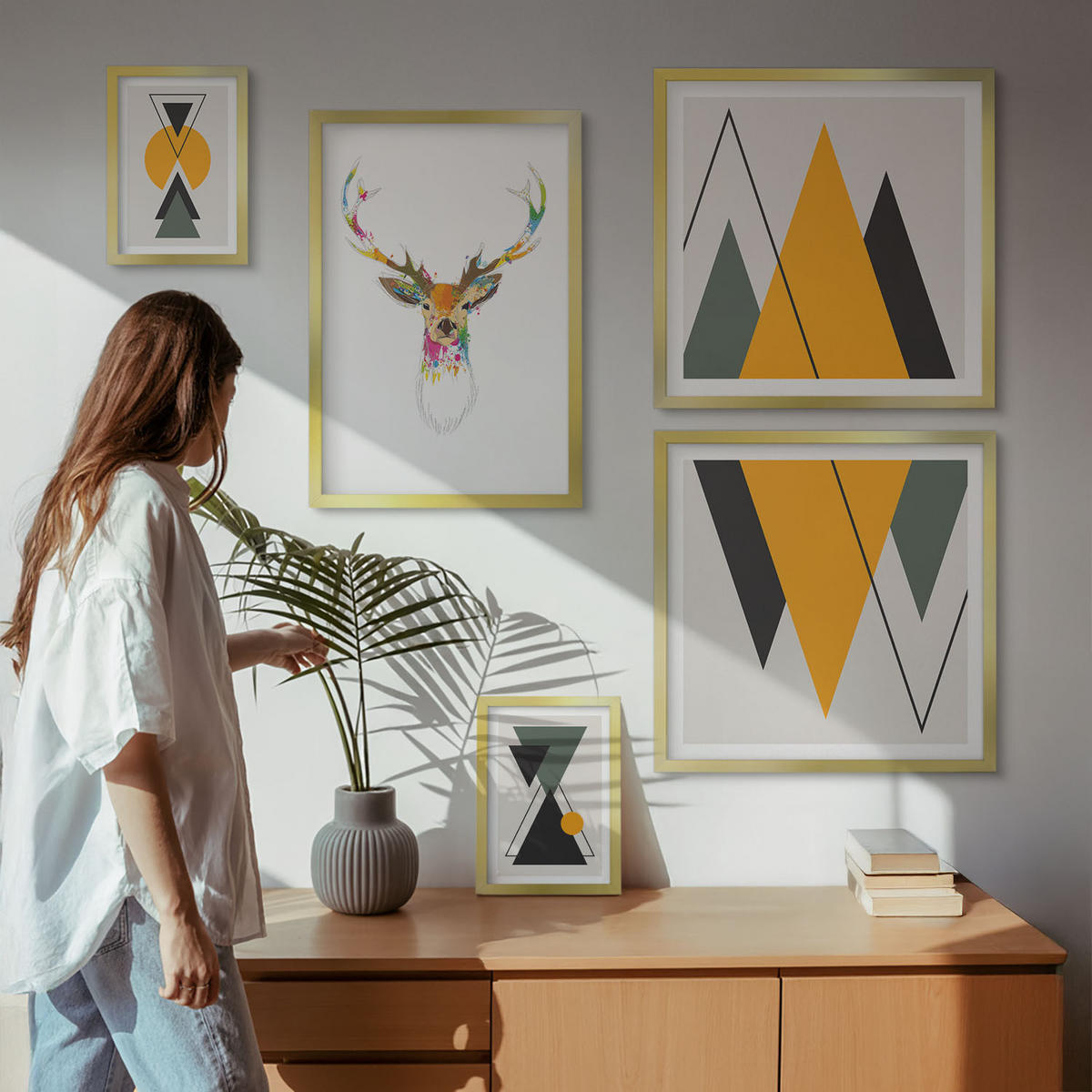 WANDBILDER 5er Set - 50x50 cm & 20x30 cm & 40x60 cm Goldrahmen - Italienische Städte (Aquarell) - Goldfarben, Kunststoff (40/60cm) - ArtPrintCave
