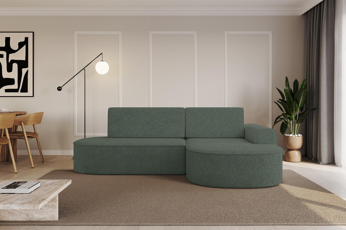 ECKSOFA mit Schlaffunktion und Bettkasten Ottomane Rechts MARI-L1-S - 283x167x73 cm Grün Tissu - Schwarz/Grün, Holzwerkstoff/Kunststoff (167/283cm) - ALTDECOR