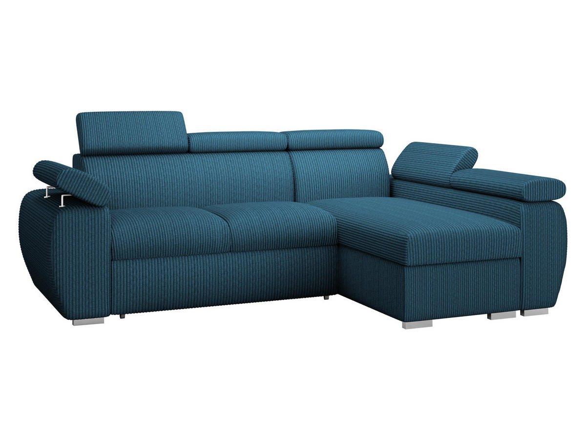 ECKSOFA Boston Mini Premium Cord 2RLC Seite: Rechts 2R+LC - Chromfarben/Blau, Holz/Textil (255/170cm) - MIRJAN24