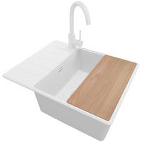 GRANITSPÜLE Kopenhagen, 2-er set Alles Weiß 62/50 cm 1 Becken + Küchenarmatur 32/20 cm + Ablauf-Set + Schneidebrett ab 50er Unterschrank - Beige/Weiß, Kunststoff (62/20/50cm) - Primagran