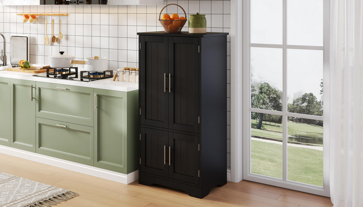 HOCHSCHRANK aus MDF mit 4 Türen, LED-Sensorlicht, 60/40/120 cm, Schwarz - Schwarz, Holzwerkstoff (40/120/60cm) - Redom