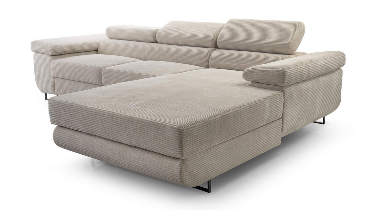ECKSOFA L Form Arborio Zartweiß 280/203/90 cm Rechts mit Schlaffunktion - Creme/Schwarz, Textil/Metall (280/203cm) - AX Living