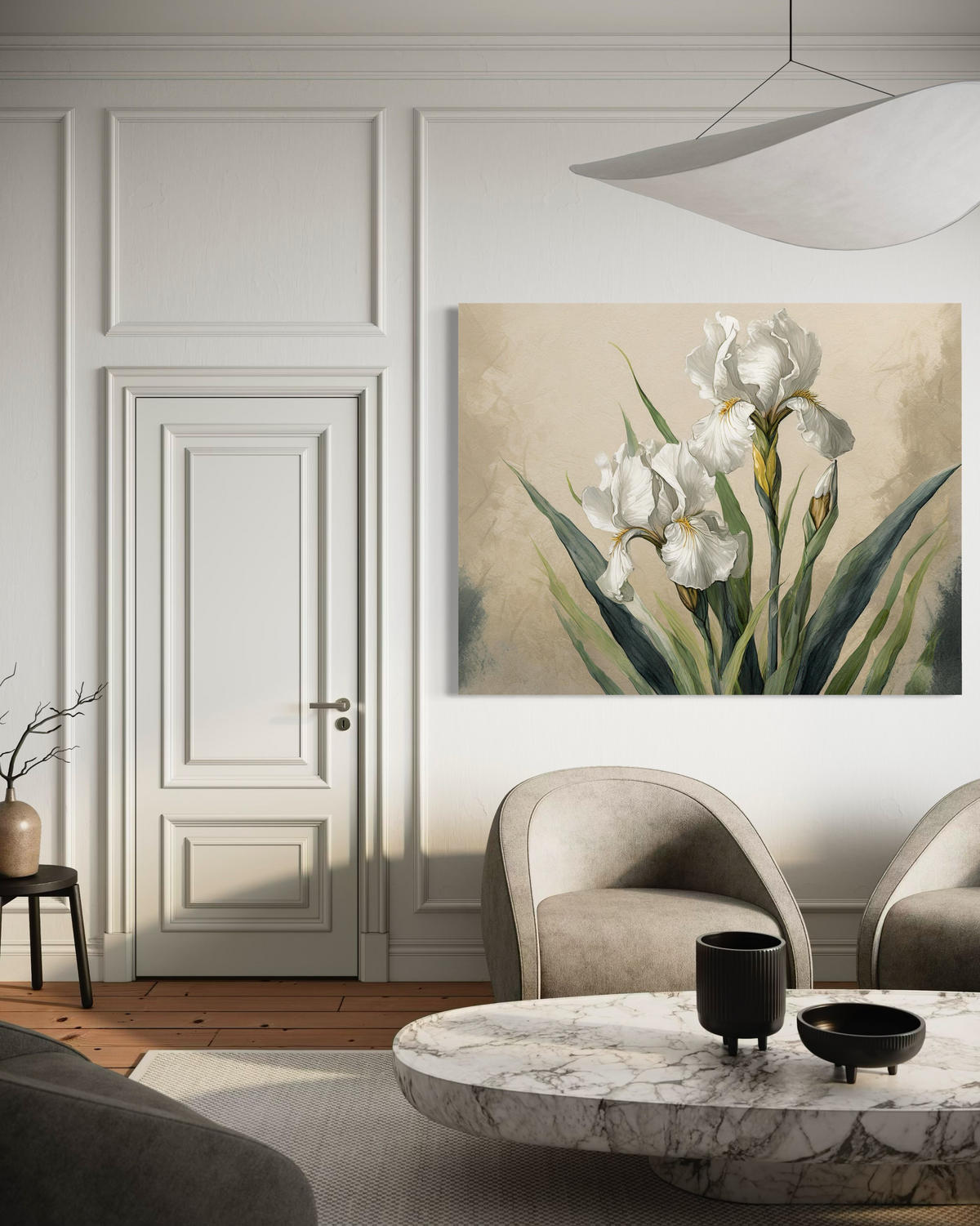 WANDBILD weiße blumen - Beige, Textil (60/40cm) - Feeby