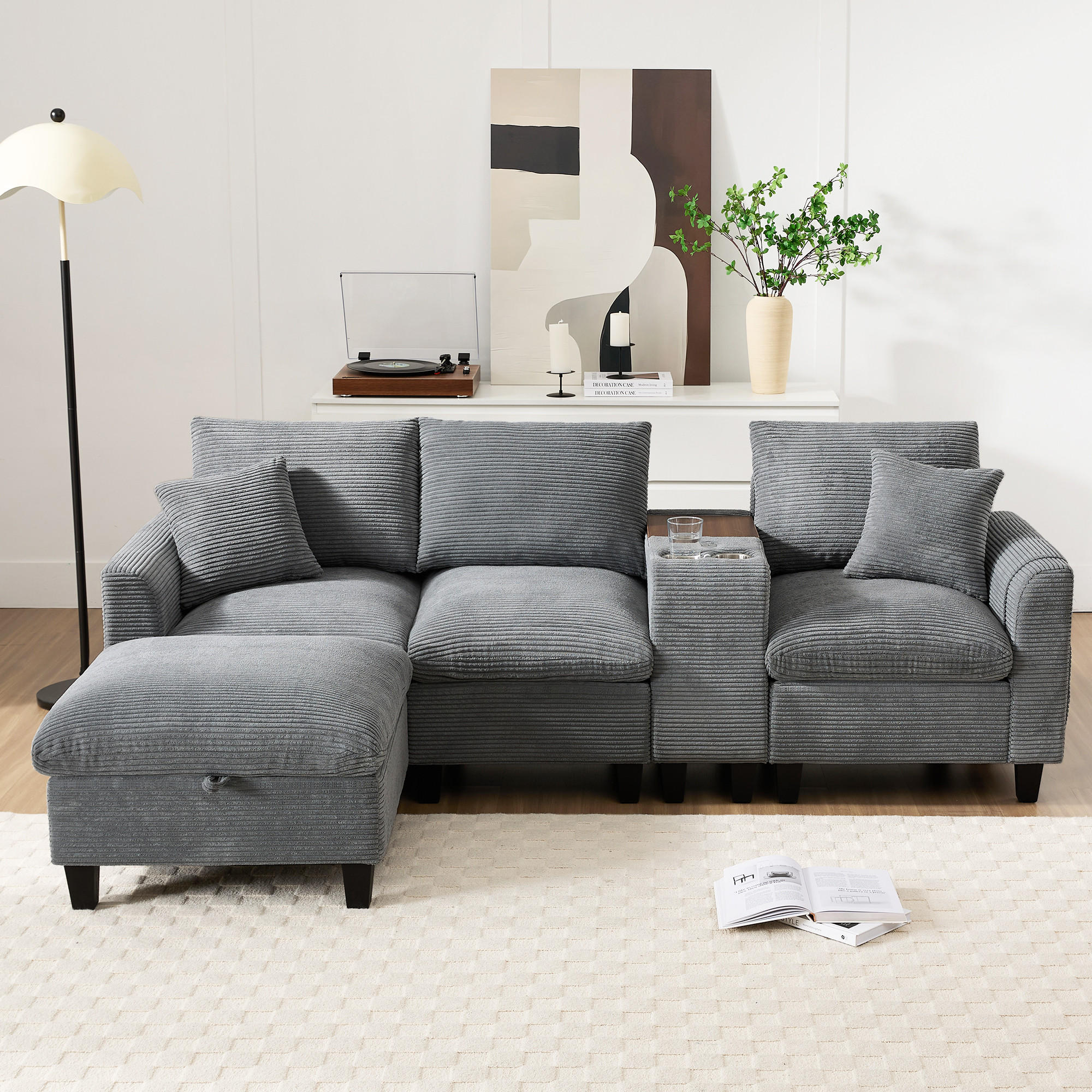 Thumbnail - Okwish Ecksofa, Grau, Textil, 229x149.5 cm, Wohnzimmer, Sofas & Couches, Wohnlandschaften, Ecksofas