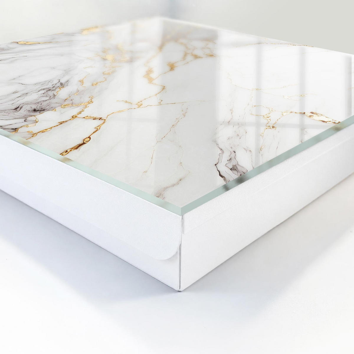 SCHLÜSSELBOX Weiß 30x30 cm – Türöffnung nach rechts - Marmor-Eleganz - Weiß, Metall (30/30/5cm) - TULUP