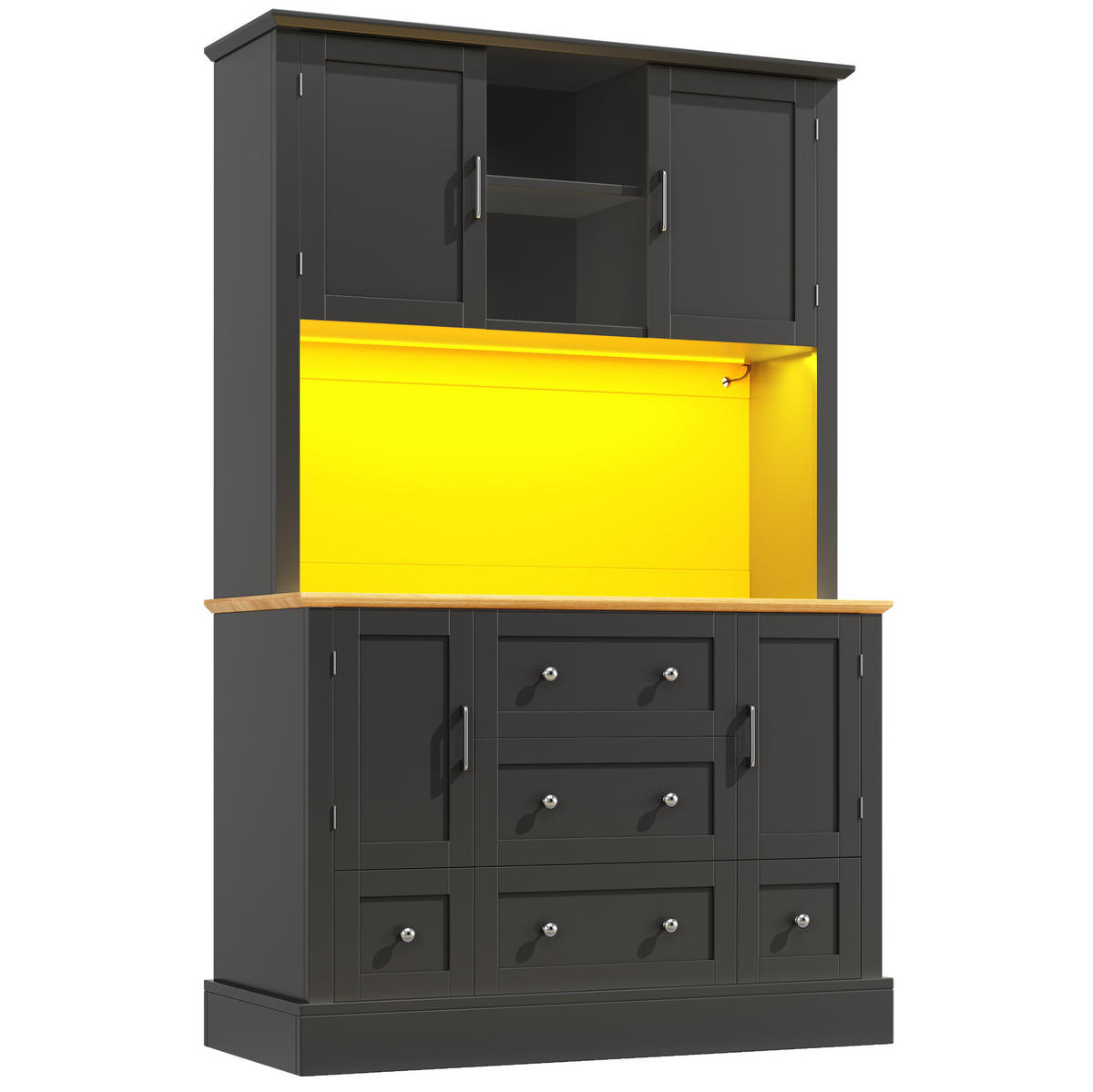 ANRICHTE 115/40/180 cm in Schwarz/Natur mit LED-Beleuchtung und 3 Schubladen - Schwarz, Holzwerkstoff (115/180/40cm) - Flora Grace