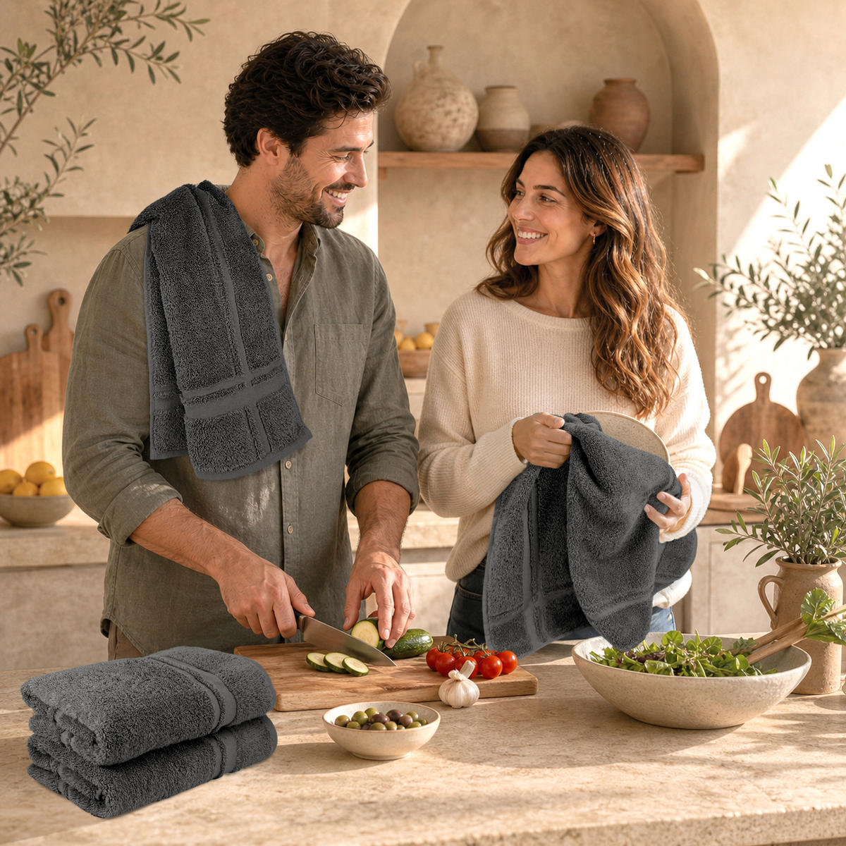 FROTTEE Küchenhandtücher 50x50 cm, 4er Set, Anthrazit Grau - Anthrazit, Textil (50/50cm) - Lashuma