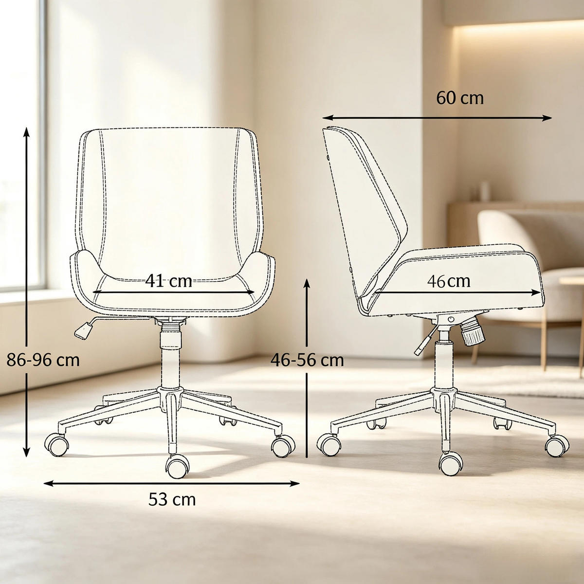 DREHSTUHL ergonomischer Bürostuhl höhenverstellbar 53x60x96 cm - Schwarz, Holzwerkstoff (53/86/60cm) - Gisaae