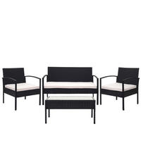 POLY-RATTAN GARNITUR Schwarz, Cremeweiß - Schwarz/Weiß, Kunststoff - MCW