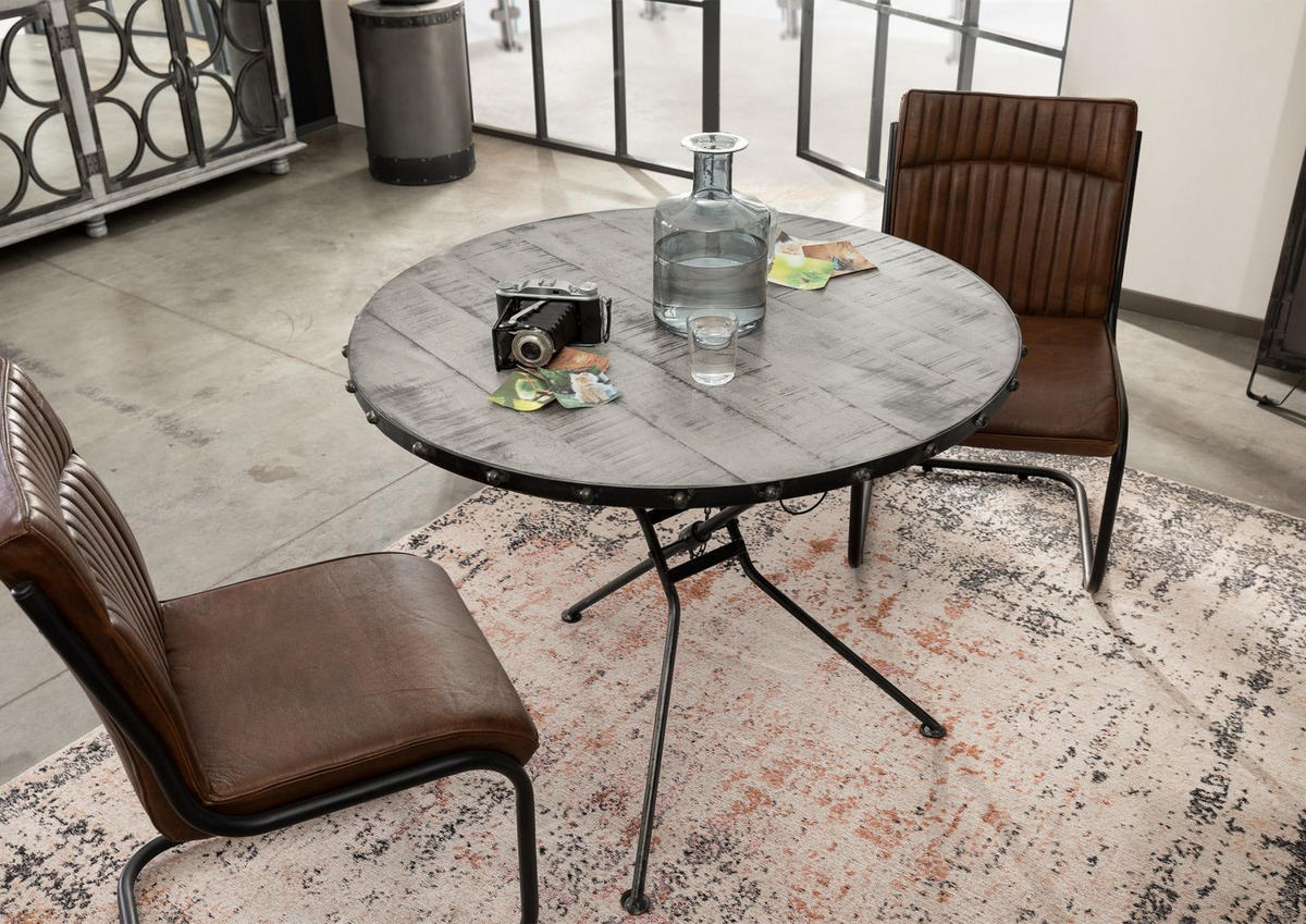 ESSTISCH rund Mango 100x100x80 grau lackiert HEAVY INDUSTRY #156 - Grau, Holz (100/100/80cm) - Massivmoebel24