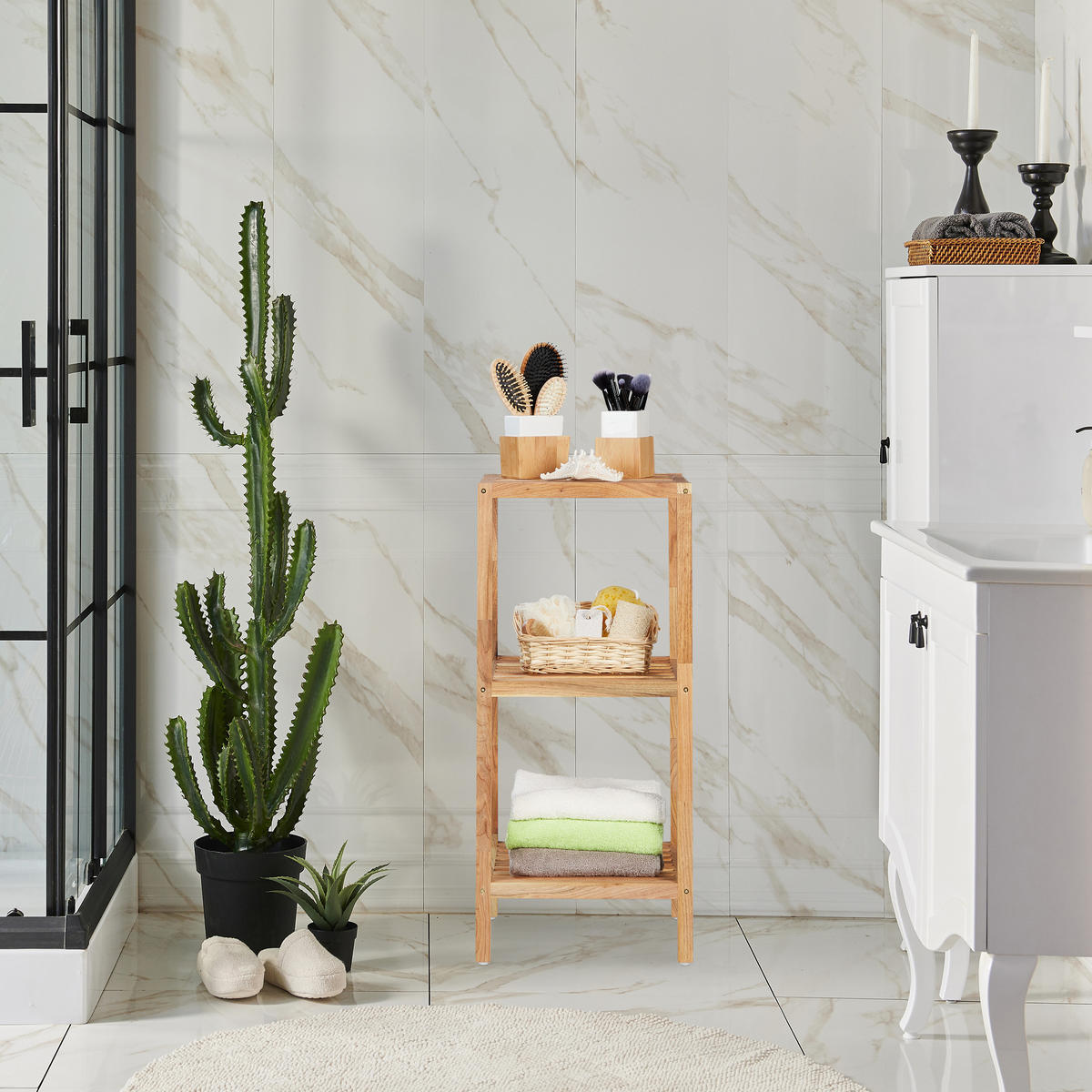 BADREGAL - Hellbraun, Holz (36/79/36cm) - Relaxdays
