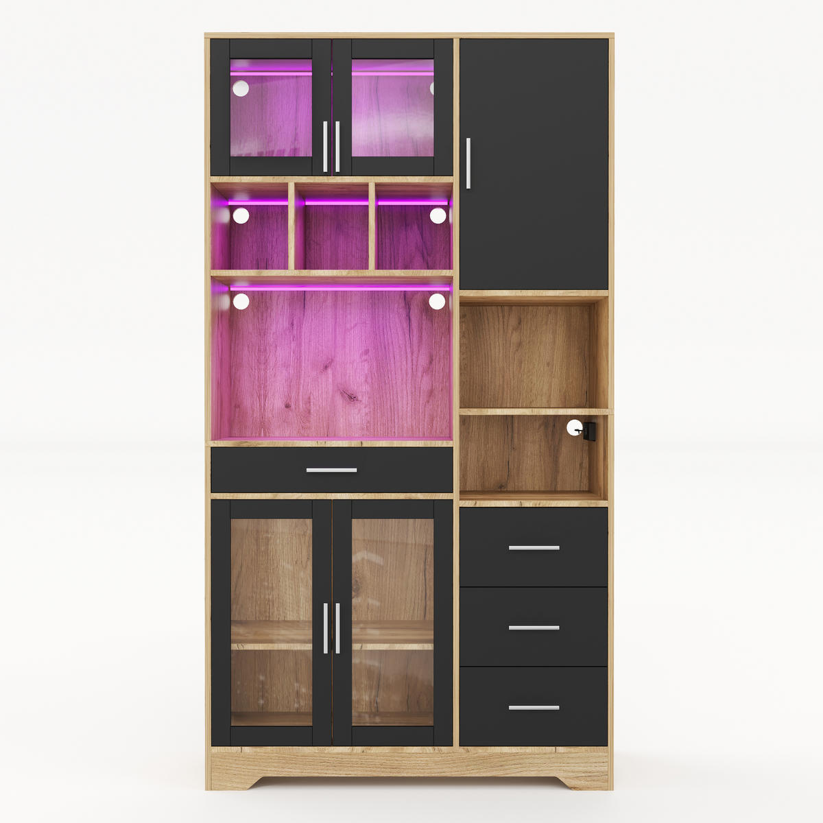 BUFFETSCHRANK 40/100/185 cm schwarz/natur aus MDF mit LED - Schwarz, Holzwerkstoff (100/185/40cm) - OKWISH