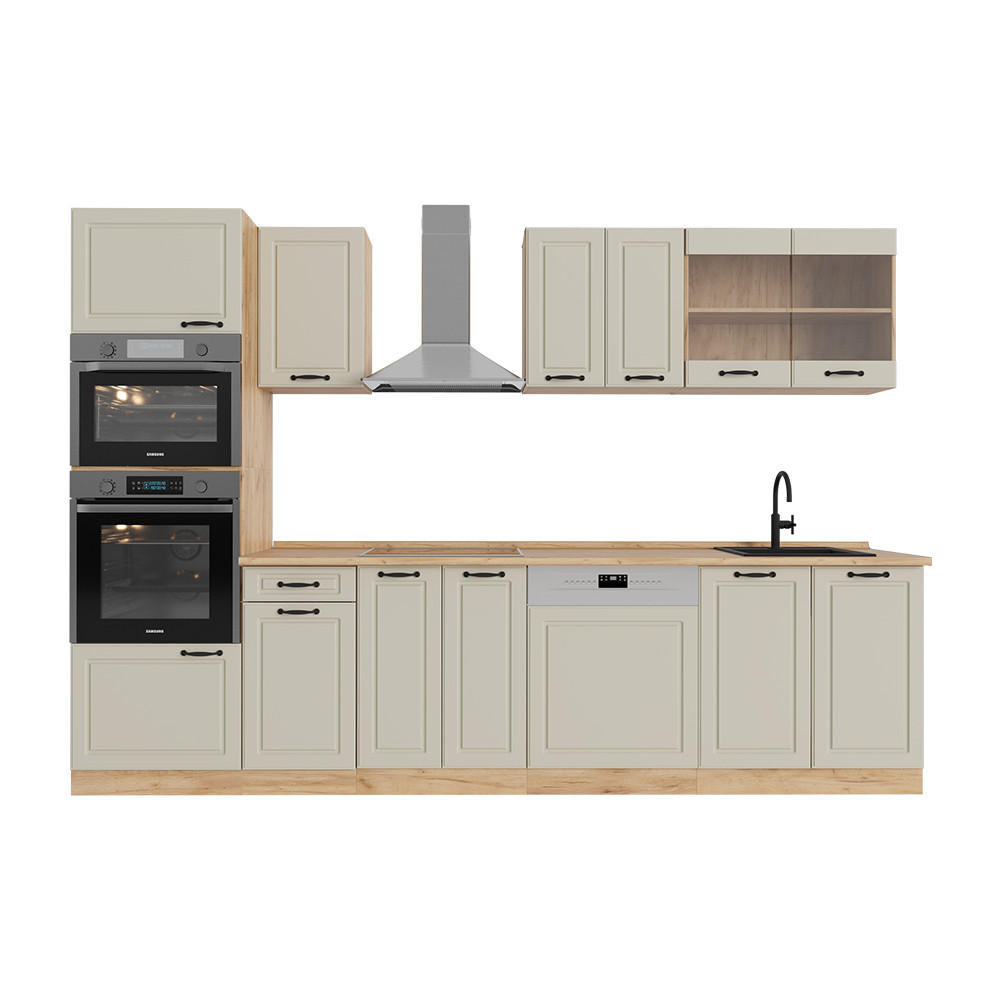 Vicco Küchenzeile Beige, Honigeiche 300x206.8x60 cm