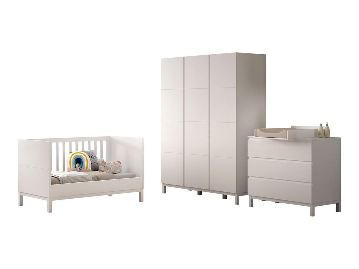 BABYZIMMER SET Keely Kiefer weiß Baby-/Juniorbett Kommode Schrank - Weiß, Holz (58/196/149cm) - 58aufmkessel