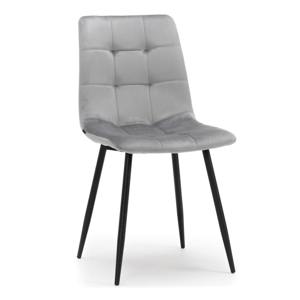 STUHL PARMA gepolsterter mit Steppung - hellgrau - Samt Velour - Hellgrau/Schwarz, Textil/Metall (44/89/45cm) - NEW HOME