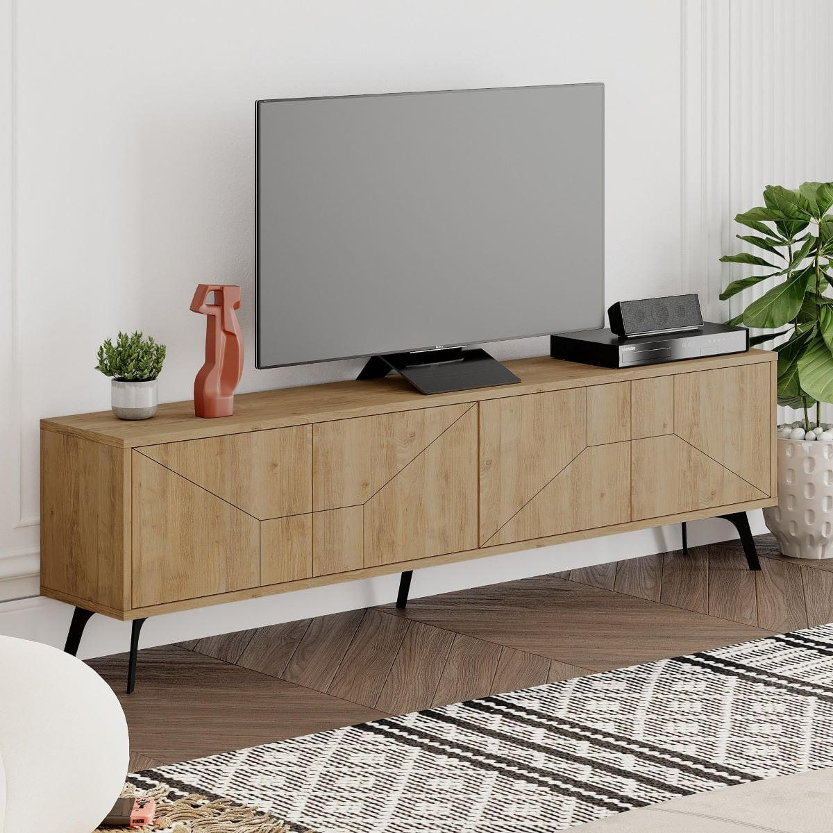 TV-MÖBEL 4 Türen L180 cm - Dune - Eichefarben, Holzwerkstoff (29.6/50/180cm) - Calicosy