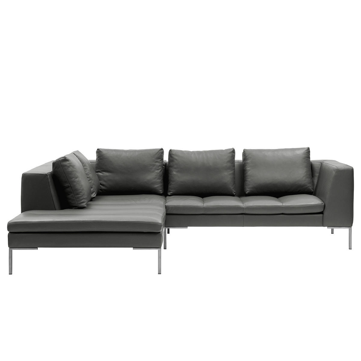 ECKSOFA mit Ottomane - Chromfarben/Grau, Leder/Metall (255/230cm) - home24