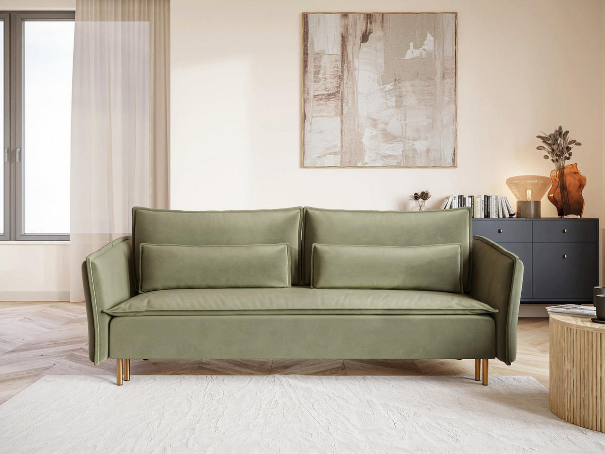 SCHLAFSOFA Ummo Salbeigrün Velours - Salbeigrün/Goldfarben, Textil/Metall (230/88/90cm) - Selsey