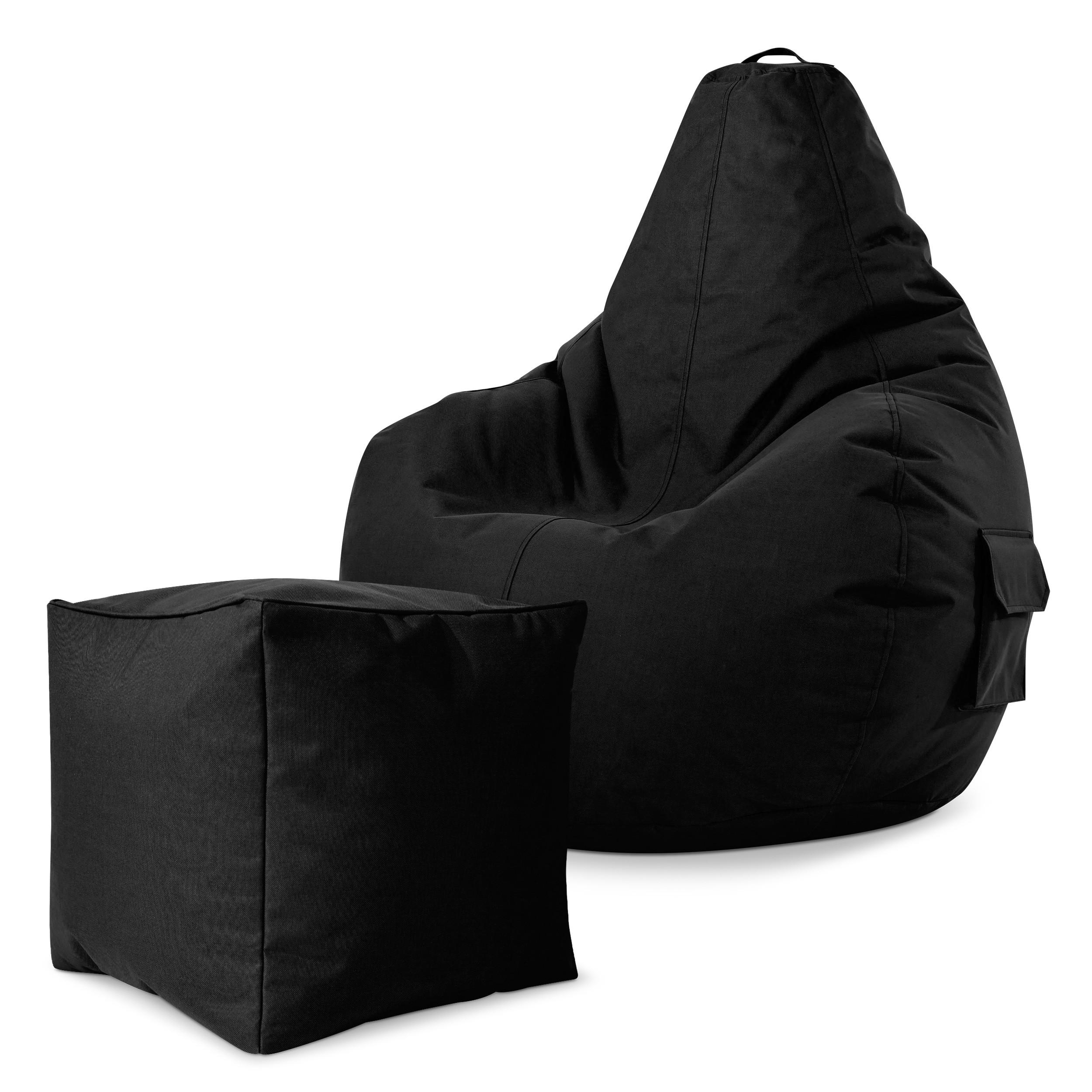 SITZSACK + Hocker "Cozy+Cube" 2er Set - Schwarz, Textil (70/90/80cm) - Green Bean