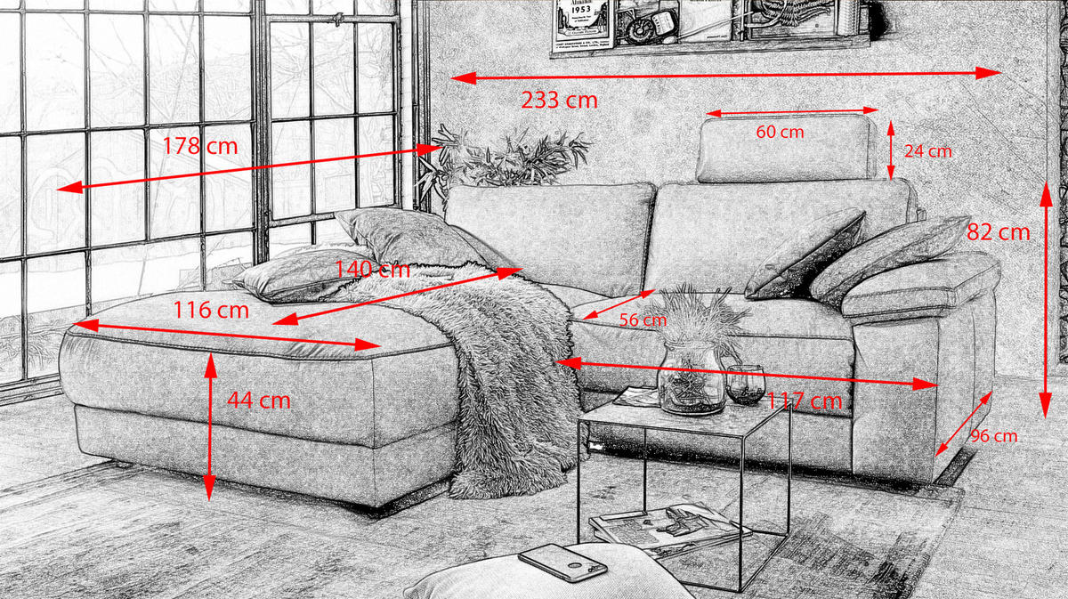 ECKSOFA MOTORISCH. RELAXFUNKTION LOLA Braun Webstoff - Dunkelbraun/Schwarz, Textil (233/178cm) - KAWOLA