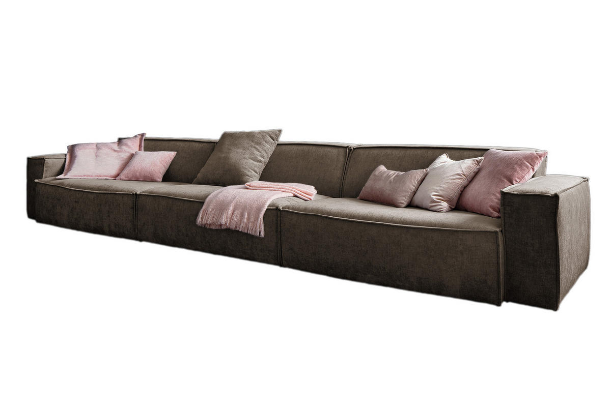 RIESENSOFA SAMU Braun Webstoff - Dunkelbraun/Schwarz, Textil (418/72/106cm) - KAWOLA