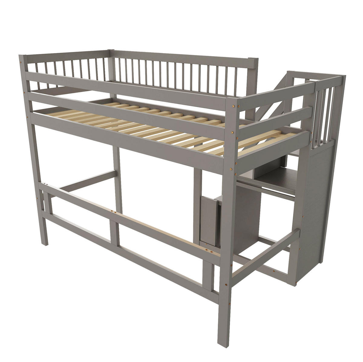 HOCHBETT 90/200 cm mit Stauraumtreppe, grau aus Holz - Grau, Holz (90/200cm) - MIVRAY