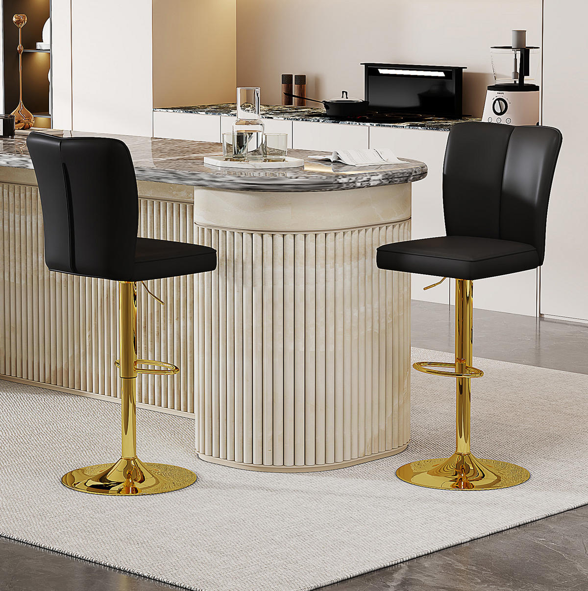 BARHOCKER höhenverstellbar drehbar 63-85 cm Schwarz-Gold 2er-Set - Goldfarben, Metall (44/117.5/44.5cm) - Meubliv