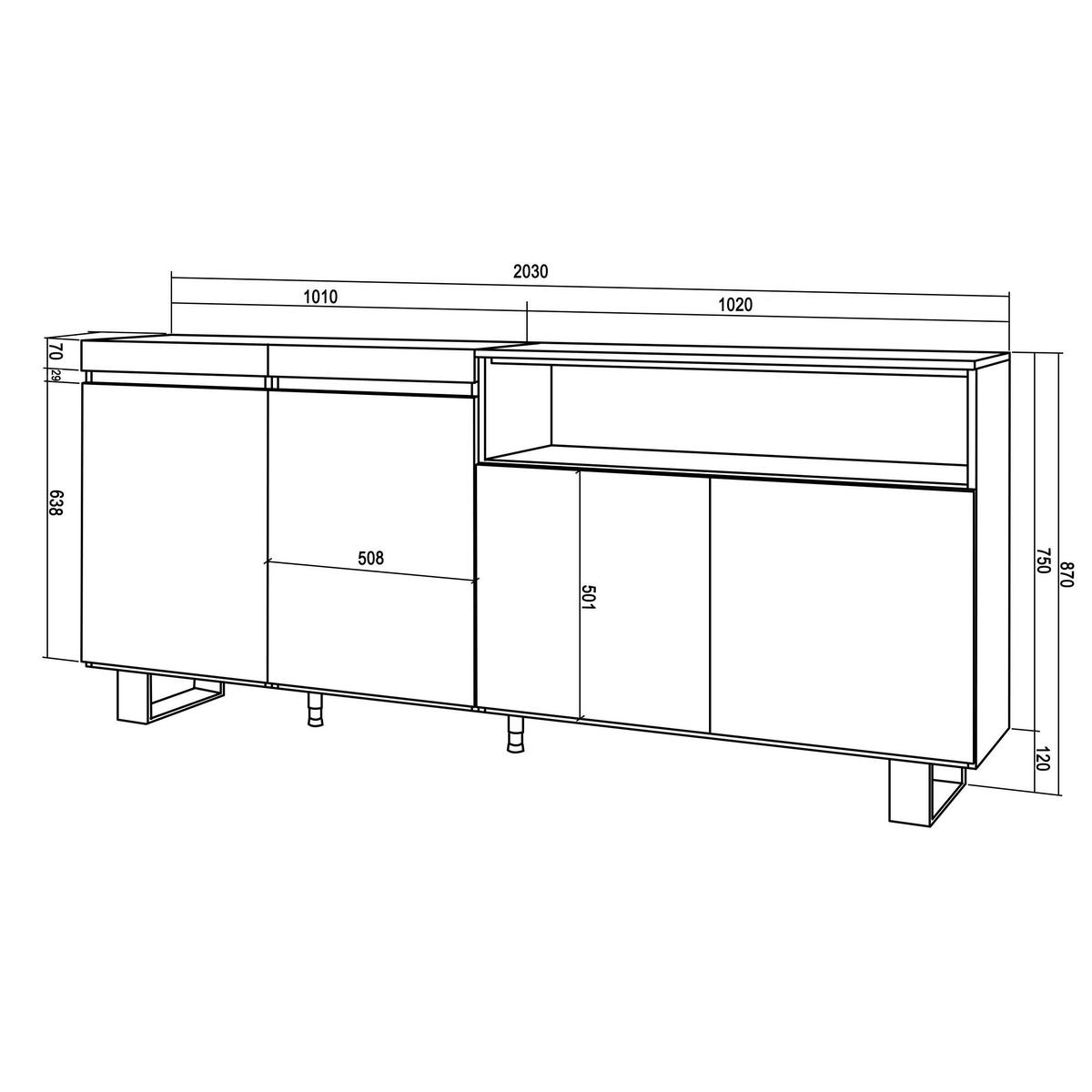SIDEBOARD schwarz, 200/35/87cm - Schwarz, Holzwerkstoff (200/87/35cm) - Skraut Home