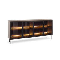 SIDEBOARD LUMI 181 cm Eiche Dunin - mit 4 Glastüren (Braunglas) und LED - Eichefarben/Schwarz, Holz/Holzwerkstoff (181/83/39cm) - Ravio