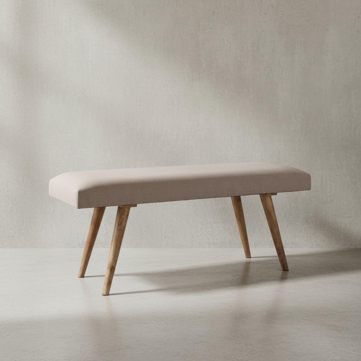 SITZBANK SILE Retro Stil Stoffbezug Massivholz, Beige 117x38x51 cm - Beige/Braun, Mangoholz/Textil (117/51/38cm) - KADIMA DESIGN