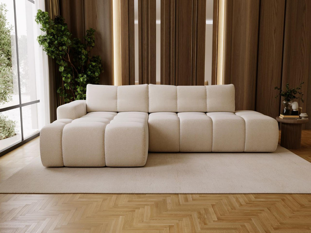 ECKSOFA Montero Bouclé-Stoff Creme Rechts - Creme, Holz/Textil (280/177cm) - Graingold