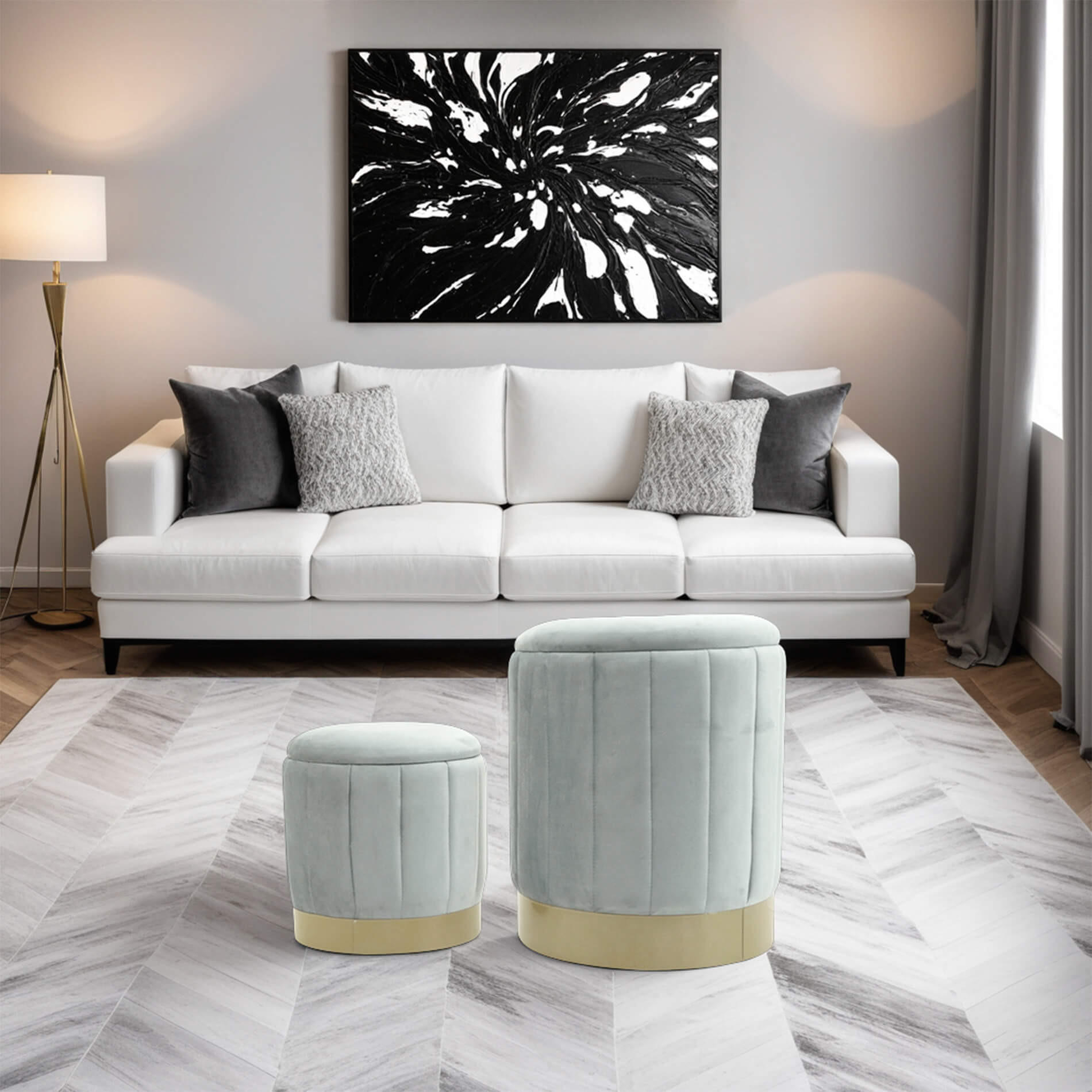 POUF 2er Set Grau 35,5/35,5/44 cm - Grau, Textil (35.5/44/35.5cm) - Mobili Rebecca