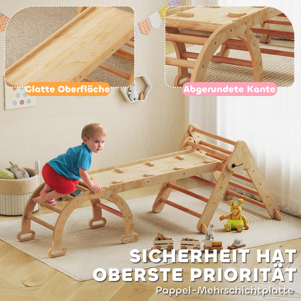KLETTERGERÜST 7-in-1 DE-09861 Holz - Naturfarben, Holz (70/59/188cm) - ComfortXL