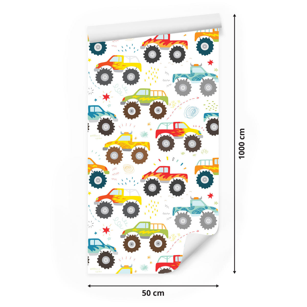 VLIESTAPETE Monstertrucks – Bunt, Weiß – 50x1000 cm - Multicolor/Weiß, Papier (50/1000cm) - Muralo