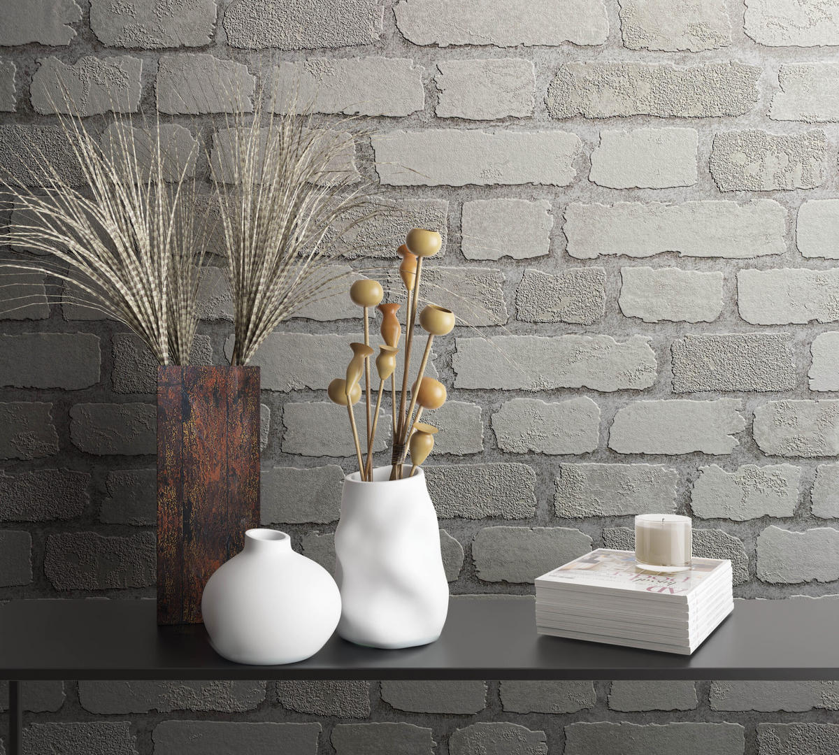 VLIESTAPETE Steinoptik Tapete weiß - Weiß, Papier (53/1005cm) - marburg