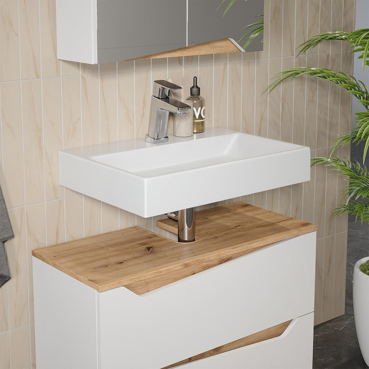 WASCHBECKENUNTERSCHRANK Marelle Weiß/Artisan 80 x 57.5 cm mit 2 Schubladen - Weiß/Eiche Artisan, Holzwerkstoff (80/57.5/35cm) - Vicco
