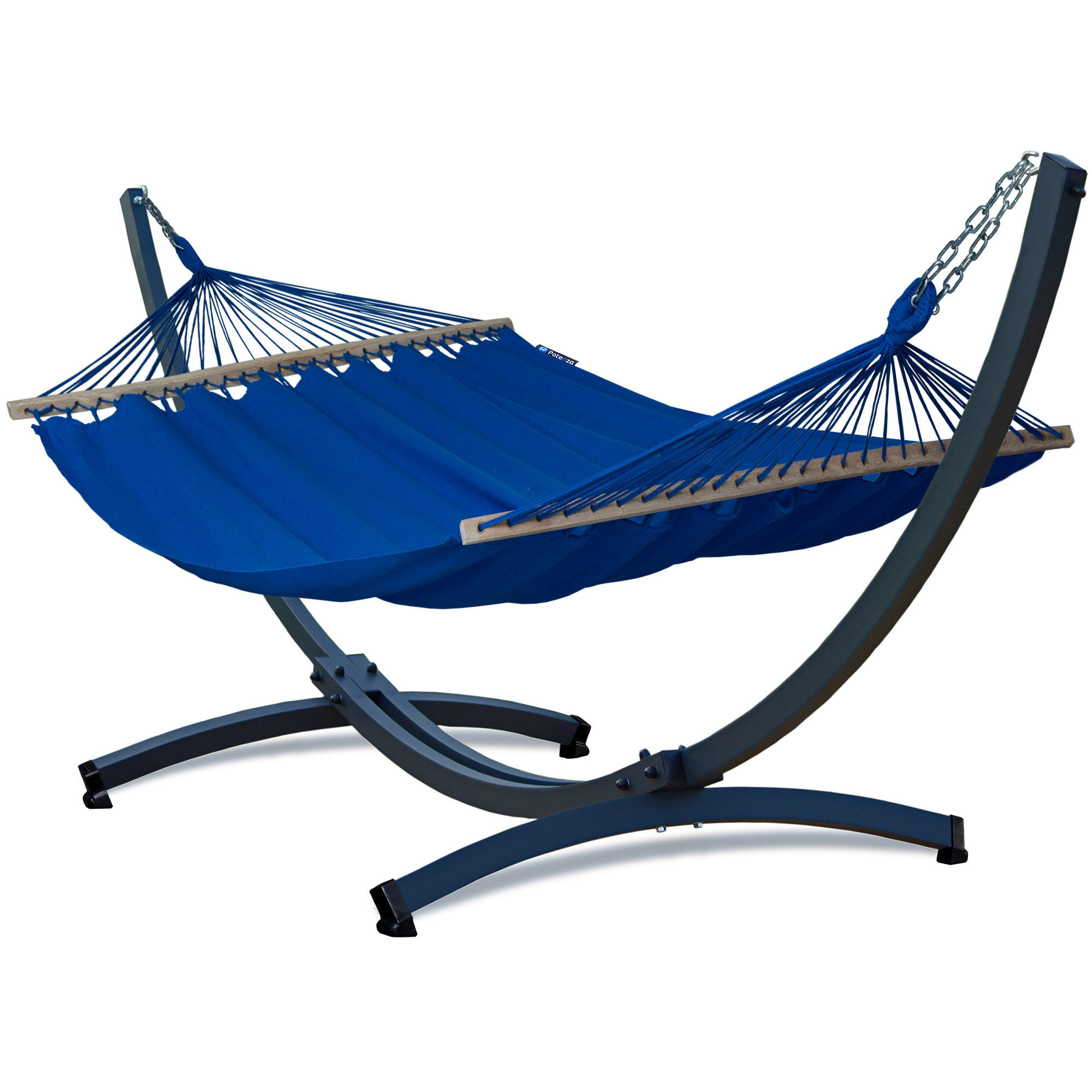 HÄNGEMATTE mit Gestell, 2 Personen, Stabhängematte, XXL, Tytan Rahmen bis 350 kg, Metall, Merida Blau, einfache Montage - Blau, Metall (370/130/120cm) - Potenza