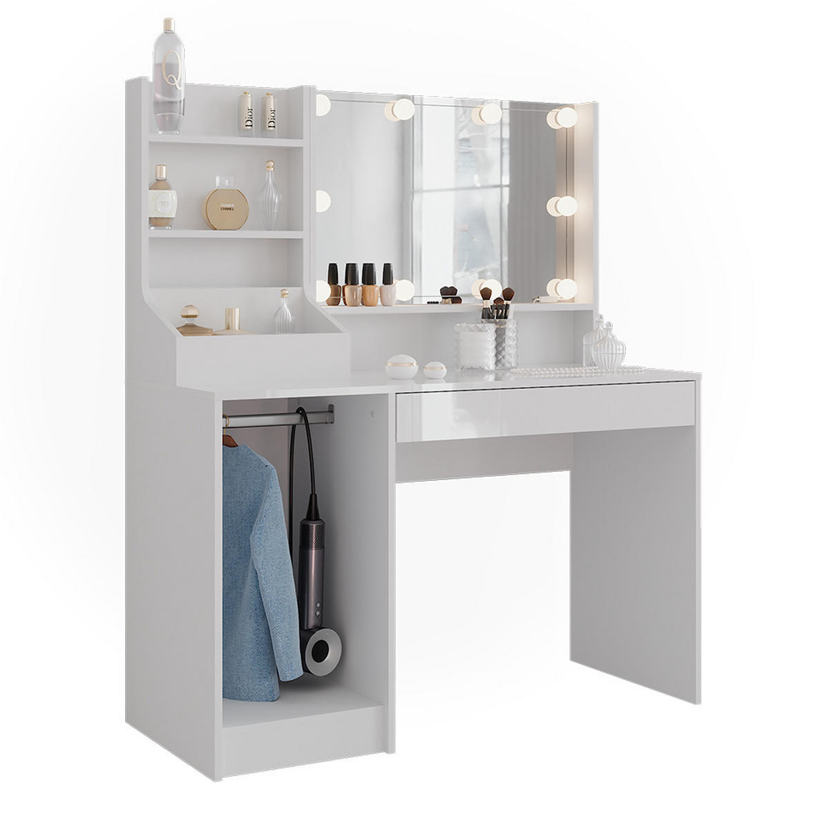 SCHMINKTISCH Sherry Weiß/Weiß Hochglanz 119.8 cm 4 Teile - Weiß Hochglanz, Holzwerkstoff (119.8/76/50.1cm) - Vicco