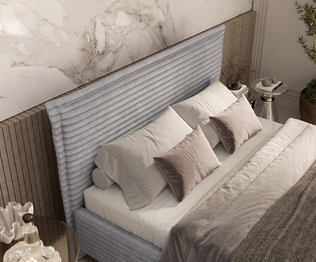 POLSTERBETT Cape Cod Grau 160/200 cm im Samtstoff - Naturfarben/Grau, Holz/Holzwerkstoff (160/200cm) - Maison de Reve