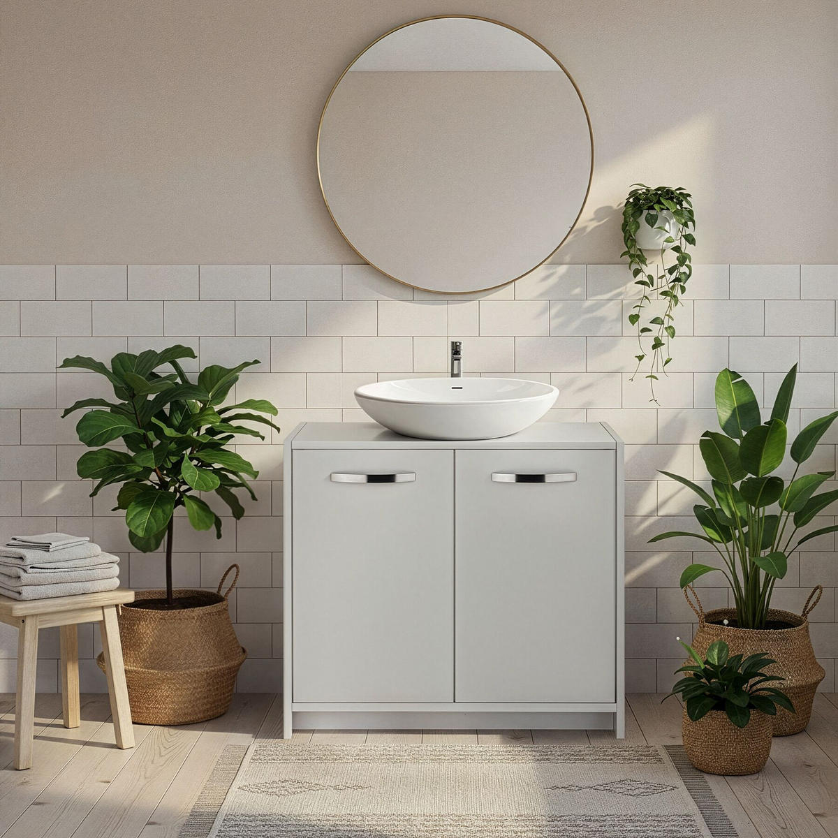 WASCHBECKENUNTERSCHRANK Katalina, 63 x 31 x 55 cm , weiß - Weiß, Holzwerkstoff (63/55/29cm) - tectake