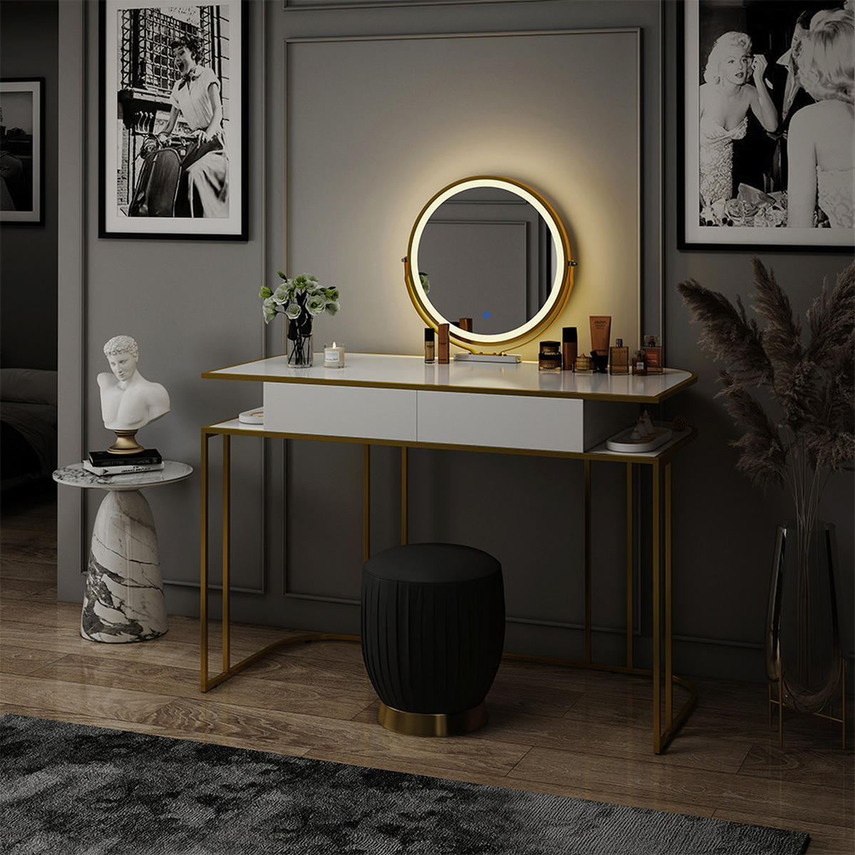 TOALETNÍ STOLEK Tiara Bílá/zlatá - bílá/zlatá, kompozitní dřevo (110/75.5/52cm) - Vicco
