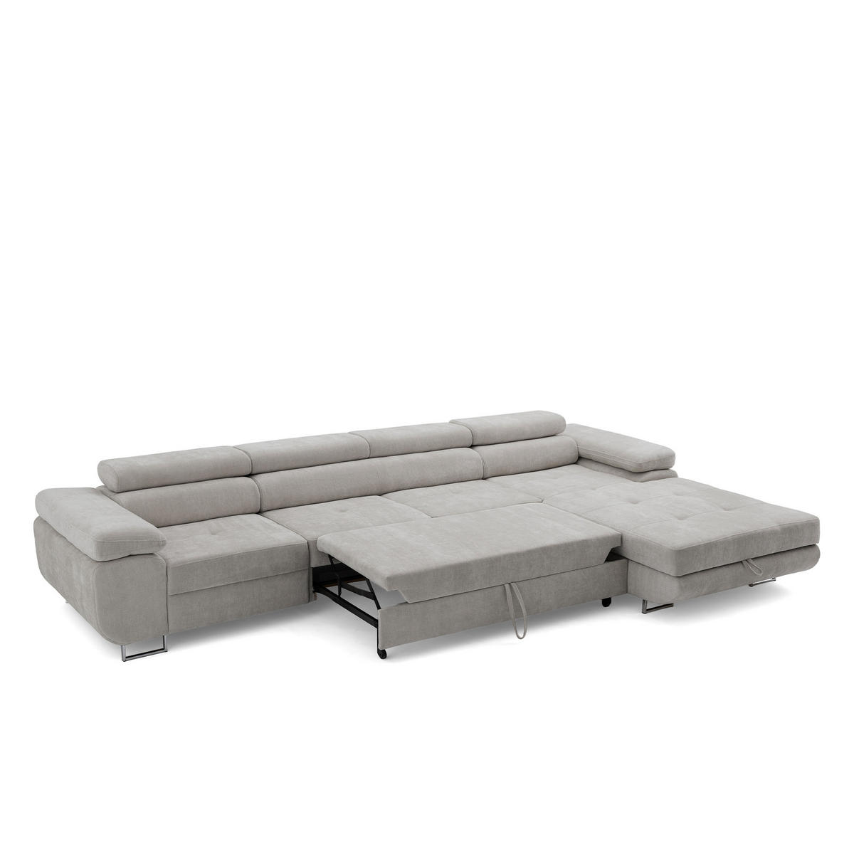 ECKSOFA ALONZO MAXI Rechts mit Schlaffunktion 125x195 Chenille Grau - Chromfarben/Grau, Holz/Textil (350/203cm) - Muffo